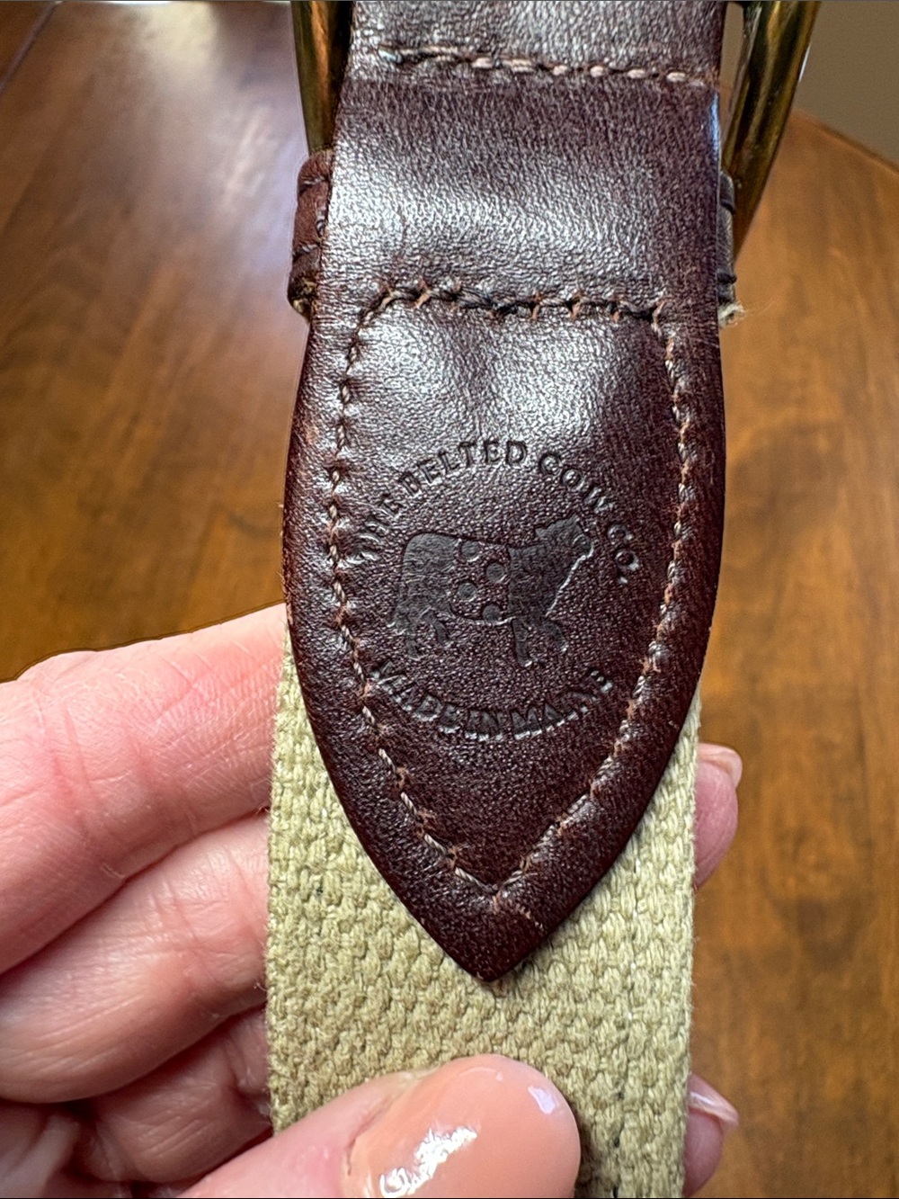Men's Navy Lighthouse Ribbon Canvas Belt with Brown Leather Trim - Picture 7 of 11